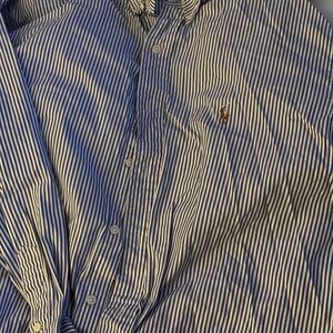 Ralph Lauren Navy and White Pinstripe Shirt Yarmouth 100% Cotton